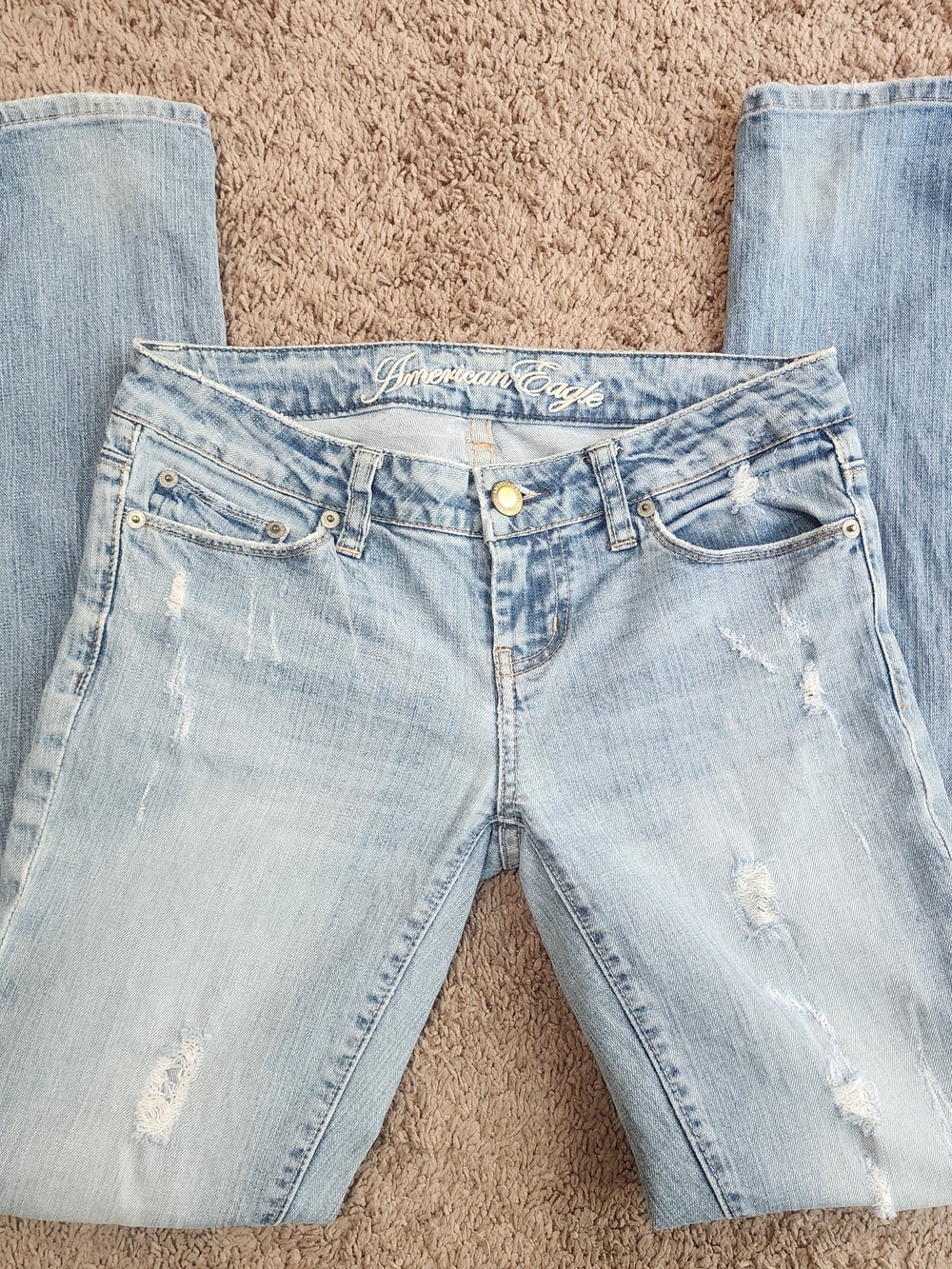 American Eagle Outfitters Light Blue Distressed Women's Skinny Jeans, Sz‎ 2